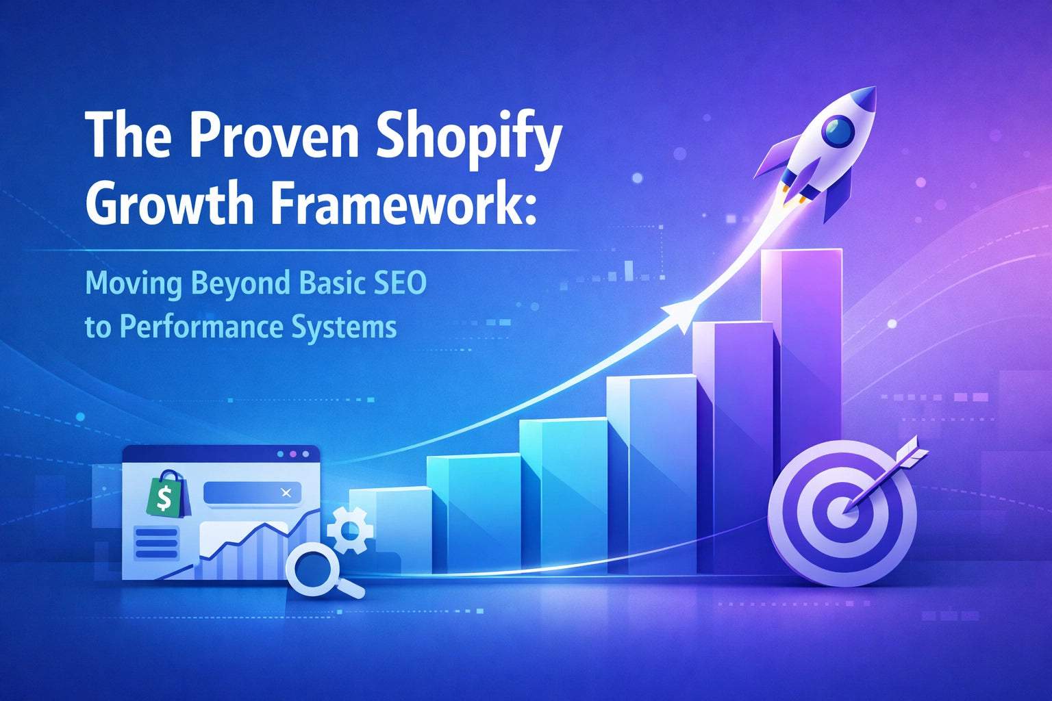 Interconnected digital gears symbolizing a Shopify growth framework and integrated performance marketing system for sustained e-commerce success